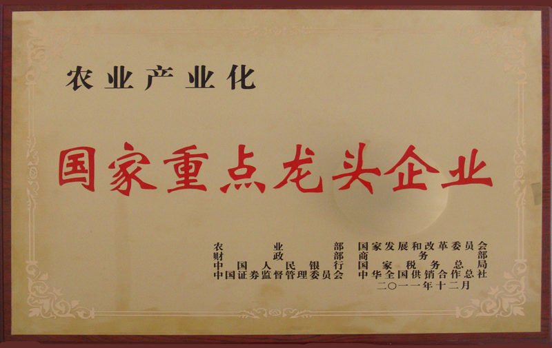 農(nóng)業(yè)產(chǎn)業(yè)化國家重點(diǎn)龍頭企業(yè)獎牌